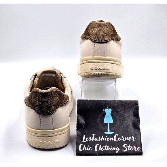 Coach Women's Beige Brown Logo Leather Clip  Low-Top Sneakers Size 7.5B 2390 - Picture 6 of 16